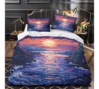 YVASPQRTW Paysage du Coucher de Soleil 3D Imprimé Housse de Couette Microfibre hypoallergénique Pixel numérique Drap de Couette 2 taies éclair Enfants Adolescents Single（140x200cm）