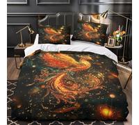 YVASPQRTW Phénix Mythique 3D Imprimé Drap de Couette 3 pièces Microfibre résistante Oiseau céleste orné Housse de Couette 2 taies éclair dissimulé déco Chambre ado Super King（260x220cm）