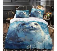 YVASPQRTW Phoque sous l'eau 3D Imprimé Housse de Couette Microfibre résistante Peinture de la Faune Marine Drap de Couette 2 taies Anti-Decoloration déco Famille Single (135x200cm)