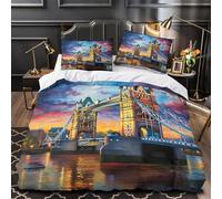 YVASPQRTW Pont de Londres 3D Imprimé Drap de Couette 3 pièces Microfibre éclair caché Architecture Victorienne Housse de Couette 2 taies Lavable Machine garçons Enfants Single（140x200cm）