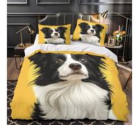 YVASPQRTW Portrait de Border Collie 3D Imprimé Drap de Couette Microfibre inaltérable numérique Housse de Couette 2 taies Lavable Machine garçons Enfants Single（140x200cm）