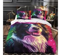 YVASPQRTW Portrait de Border Collie 3D Imprimé Housse de Couette 3 pièces Microfibre Lavable Machine numérique Dynamique Drap de Couette 2 taies éclair Chambre ado Enfant King（220x240cm）