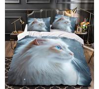 YVASPQRTW Portrait de Chat des neiges 3D Imprimé Drap de Couette Microfibre hypoallergénique Fantaisie Housse de Couette 2 taies résistante Couples Famille Single (135x200cm)
