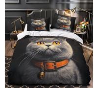 YVASPQRTW Portrait de Chat Gris 3D Imprimé Housse de Couette Microfibre hypoallergénique Animal de Compagnie Vintage Drap de Couette 2 taies résistante déco Chambre ado Single (135x200cm)