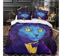YVASPQRTW Portrait de Chat néon 3D Imprimé Drap de Couette Microfibre Anti-Tache Cyberpunk Vibrant Housse de Couette 2 taies éclair pour Filles Enfants Single（140x200cm）