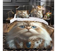 YVASPQRTW Portrait Royal du Chat 3D Imprimé Drap de Couette Microfibre éclair caché Fantaisie Royale Housse de Couette 2 taies léger déco Chambre Enfant Single (135x200cm)