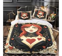 YVASPQRTW Reine à Jouer Cartes 3D Imprimé Housse de Couette 3 pièces Microfibre résistante Illustration Royale Vintage Drap de Couette 2 taies éclair dissimulé garçons Enfants Single (135x200cm)