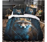 YVASPQRTW Renard derrière la clôture 3D Imprimé Drap de Couette 3 pièces Microfibre Lavable Machine Portrait d'animal Sauvage Housse de Couette 2 taies Respirant Filles Enfants Single（140x200cm）