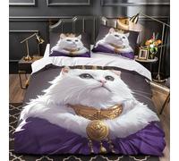 YVASPQRTW Roi des Chats 3D Imprimé Drap de Couette 3 pièces Microfibre résistante Fantaisie Royale Housse de Couette 2 taies éclair caché Enfants Adolescents Single（140x200cm）