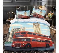YVASPQRTW scène de Bus londonien 3D Imprimé Housse de Couette Microfibre éclair caché Drap de Couette 2 taies Lavable Machine garçons Enfants Single（140x200cm）