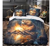 YVASPQRTW scène de feu de Camp 3D Imprimé Drap de Couette 3 pièces Microfibre éclair caché Illustration de la Faune Housse de Couette 2 taies Entretien Facile Adultes Couples Single (135x200cm)