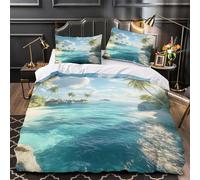 YVASPQRTW scène de Plage Tropicale 3D Imprimé Housse de Couette 3 pièces Microfibre éclair caché Escapade insulaire de Luxe Drap de Couette 2 taies Entretien Facile Filles Enfants Single（140x200cm）