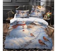 YVASPQRTW scène hivernale de Bonhomme de Neige 3D Imprimé Housse de Couette Microfibre inaltérable Village de Noël Drap de Couette 2 taies Entretien Facile Couples Famille Super King（260x220cm）