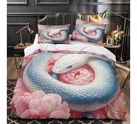 YVASPQRTW Serpent avec des Fleurs 3D Imprimé Drap de Couette 3 pièces Microfibre hypoallergénique Fantaisie Housse de Couette 2 taies résistante Couples Famille King（220x240cm）
