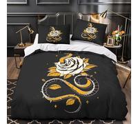 YVASPQRTW Serpent avec Rose 3D Imprimé Housse de Couette Microfibre éclair dissimulé Illustration de Tatouage Drap de Couette 2 taies hypoallergénique Enfants Adolescents Super King（260x220cm）