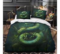 YVASPQRTW Serpent Vert 3D Imprimé Housse de Couette Microfibre inaltérable Fantaisie Drap de Couette 2 taies Anti-Decoloration Adultes Famille Double（200x200cm）