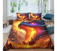 YVASPQRTW Set Housse De Couette 3D Dragon coloré Luxueux Créature Mythique Microfibre Douce Et Confortable avec Fermeture Éclair Housse De Couette Taie d'oreiller King（220x240cm）