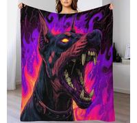 YVASPQRTW Style Coloré Scène Énergie Violette Feu Démoniaque Couverture en Flanelle Douce, Vision de Dobermann Chien de Enfer Plaid Enfants Garçons Filles Lit, 70x80inch(180x200cm)