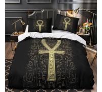 YVASPQRTW Symbole Ancien 3D Imprimé Housse de Couette 3 pièces Microfibre éclair caché hiéroglyphes égyptiens Drap de Couette 2 taies Entretien Facile Filles Enfants Double（200x200cm）