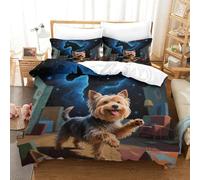 YVASPQRTW Terrier du Yorkshire 3D Thèmes d'impression Cute Animal de Compagnie chienCute Animal de Compagnie Chien Bed Linen Set Realistic with Pillowcases Zip Children Double(200x200cm)