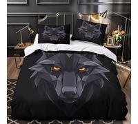 YVASPQRTW Tête de Loup 3D Imprimé Housse de Couette Microfibre Anti-Tache Conception Low Poly Drap de Couette 2 taies léger Adultes Couples Single (135x200cm)
