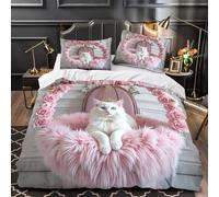 YVASPQRTW trône de Chat Rose 3D Imprimé Drap de Couette Microfibre Anti-Tache Décoration Royale pour Animaux de Compagnie Housse de Couette 2 taies éclair pour Filles Enfants King（220x240cm）