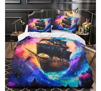 YVASPQRTW Vaisseau Spatial à Voile 3D Imprimé Housse de Couette 3 pièces Microfibre résistante Fantaisie Cosmique Drap de Couette 2 taies hypoallergénique déco Chambre Adulte Double（200x200cm）