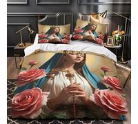 YVASPQRTW Vierge Marie 3D Imprimé Housse de Couette 3 pièces Microfibre éclair caché icône Religieuse Drap de Couette 2 taies léger garçons Enfants King（220x240cm）