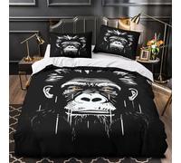 YVASPQRTW Visage de Gorille 3D Imprimé Drap de Couette Microfibre Entretien Facile Conception Graphique Housse de Couette 2 taies éclair caché Famille invités Single (135x200cm)