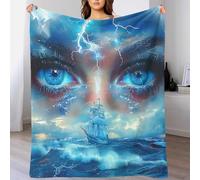 YVASPQRTW Vision de Tonnerre Couverture Imprimée 3D en Flanelle, Jeté De Canapé Épais Et Chaud Thème Voilier Éclair Tempête Océan pour Maison, 50x60inch(127x152cm)