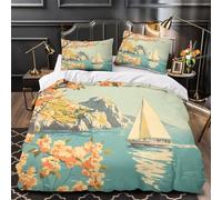 YVASPQRTW Voile 3D Imprimé Drap de Couette Microfibre inaltérable Illustration de Paysage côtier Housse de Couette 2 taies léger déco Chambre ado Single（140x200cm）