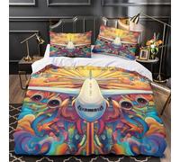 YVASPQRTW vol en Avion 3D Imprimé Housse de Couette Microfibre Entretien Facile Psychédélique Drap de Couette 2 taies hypoallergénique déco Chambre Enfant Super King（260x220cm）