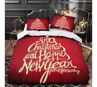 YVASPQRTW Vœux de Fin d'année 3D Imprimé Housse de Couette 3 pièces Microfibre Anti-Tache Style de Calligraphie Drap de Couette 2 taies résistante garçons Filles Single (135x200cm)