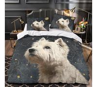 YVASPQRTW West Highland White Terrier 3D Imprimé Drap de Couette Microfibre éclair caché Astrologie Fantastique Housse de Couette 2 taies Anti-Decoloration déco Chambre Adulte Single（140x200cm）
