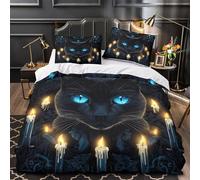 YVASPQRTW Yeux de Chat Noirs 3D Imprimé Drap de Couette 3 pièces Microfibre léger Fantaisie Mystique Housse de Couette 2 taies éclair dissimulé Adolescents Jeunes Adultes Single (135x200cm)