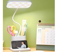 YverLand Lampe de bureau LED avec porte-stylo, 3 modes x 3 intensités, alimentation USB, multifonctionnelle avec support pour téléphone portable, blanc