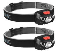 YverLand Lampe frontale LED rechargeable 2 000 lumens USB-C capteur de mouvement, lumière réglable, résistante à l'eau et à la poussière, idéale pour la pêche, le camping (2 x Batterie Rechargeable)