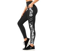 Yvette Leggings de Sport Femmes Opaque Taille Haute Pantalon Imprimé de Yoga Non Transparent Doux avec Poches Jogging Fitness Pilates,Noir Beige,XL