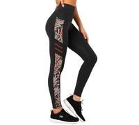 Yvette Leggings de Sport Femmes Opaque Taille Haute Pantalon Imprimé de Yoga Non Transparent Doux avec Poches Jogging Fitness Pilates,Noir Orange,S