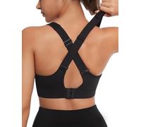 Yvette Soutien Gorge de Sport Femme Maintien Antichoc,Dos en U,Agrafes,Bretelles Réglables,Dos Croisé,Bonnets Intégrés,sans Armatures,Quotidien,Running,Brassière Noir 4XL Grande Taille