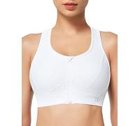 Yvette Soutien Gorge de Sport Femme Zippée Devant Anti-Rayures sans Coussinets Power X-Shape Back sans Armature Fitness Course Yoga Blanc 110F
