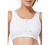Yvette Soutien Gorge de Sport Femme Zippée Devant Anti-Rayures sans Coussinets Power X-Shape Back sans Armature Fitness Course Yoga,Blanc,70C