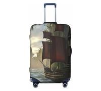 YVNKHKU Housse de valise extensible motif bateau pirate dans la bibliothèque - Durable, anti-rayures, convient aux bagages de 45,7 à 81,3 cm, facile à laver et protection de voyage, noir, Large