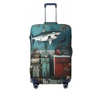 YVNKHKU Housse de valise extensible « The Shark in the background of the old kitchen » - Durable, anti-rayures, s'adapte aux bagages de 45,7 à 81,3 cm, facile à laver et protection de voyage, noir,