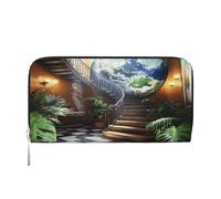 YVNKHKU Portefeuille portefeuille élégant pour homme et femme, cuir PU, plusieurs compartiments, idéal pour les espèces et les cartes The Earth on the Stairs, noir, One Size