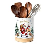 Yvocuyn Porte-ustensiles de noël, pot à ustensiles de cuisine égouttoir détachable à 3 grilles, support comptoir pour cuillère spatule, blanc