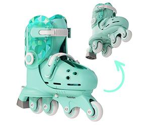 Yvolution Learner Twista - Patins à roulettes réglables 2 en 1 pour enfants à partir de 2 ans - Convertit de trois roues en patins à roues alignées - Aucun outil nécessaire - Taille US 7 à 11, vert