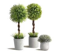 YVONNEYI 3 Pièces Plantes Artificielles Interieur, 35 cm, Boule de Buis Artificiel dans des Pots en Beton, Fausse Plante pour Chambre Salle de Bain Bureaux Table Maison Décoration