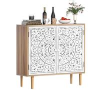 Yvsevnr Buffet Bois Sculpté, Meuble de Rangement Cuisine Bas, Meuble Bas avec Pieds en Bois Massif, Étagères Réglables, Armoire de Rangement pour Salon, Cuisine, Chambre, Blanc