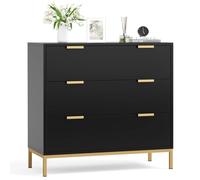 Yvsevnr Commode 3 Tiroirs et Bois Noir, Moderne Commode Chambre Meuble de Rangement avec Pieds en Métal, Buffet pour Chambre, Salon, Bureau, Entrée 80 x 40 x 75 cm
